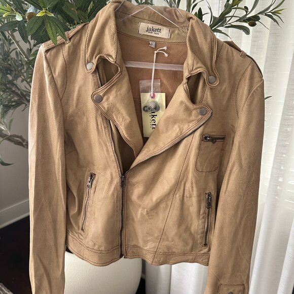 jakett NY amazing NWT Sand moto leather jacket Size L $620